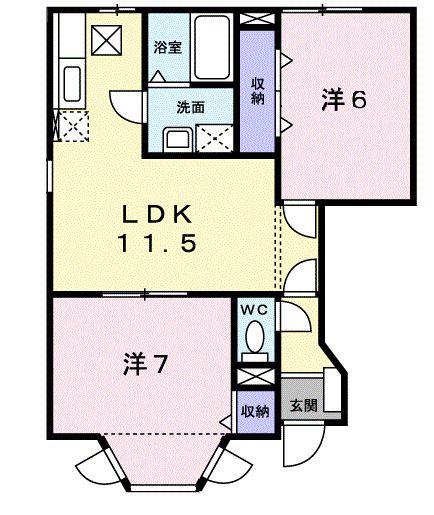 レーベン中畝B(2LDK/1階)の間取り写真
