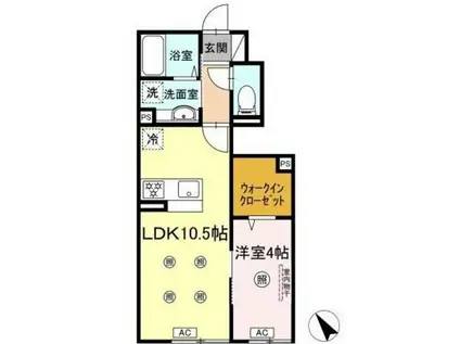 DーROOM高良(1LDK/1階)の間取り写真