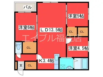 エフュート福住(3LDK/2階)の間取り写真