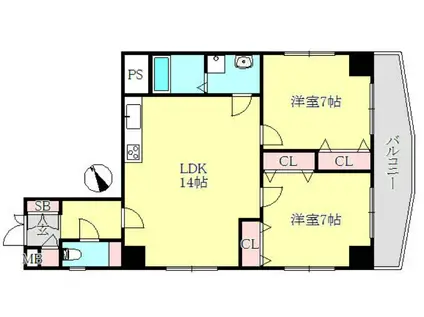 セイシェル神戸(2LDK/4階)の間取り写真