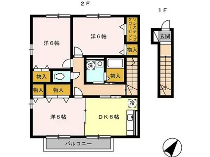 フルール C(3DK/2階)の間取り写真