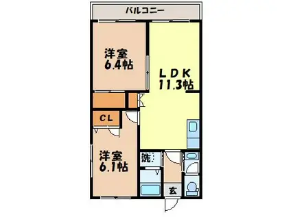 ドミール谷口B棟(2LDK/1階)の間取り写真