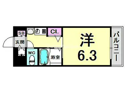 エステムコート神戸ハーバーランド前II(1K/10階)の間取り写真