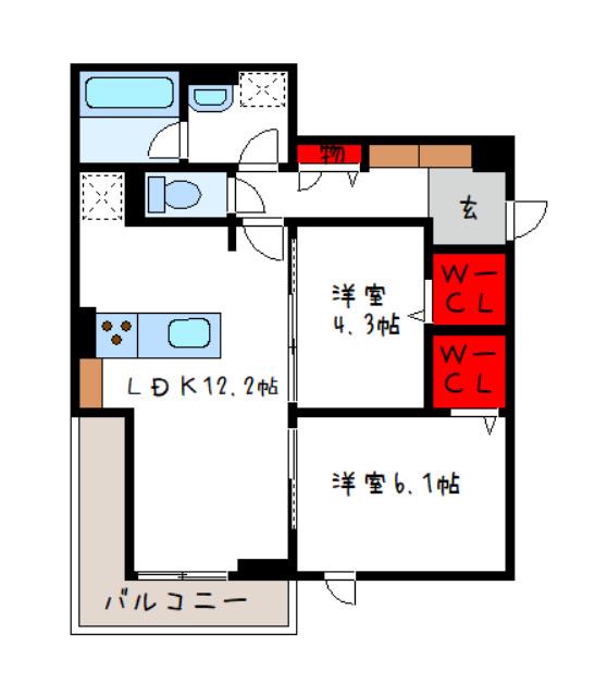クレスト平野南(2LDK/1階)の間取り写真