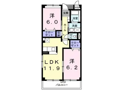 プラシード城東(2LDK/2階)の間取り写真