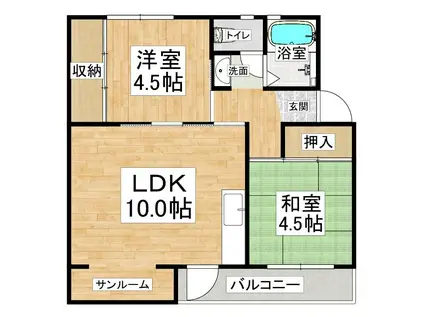 上高丸B棟(2LDK/1階)の間取り写真