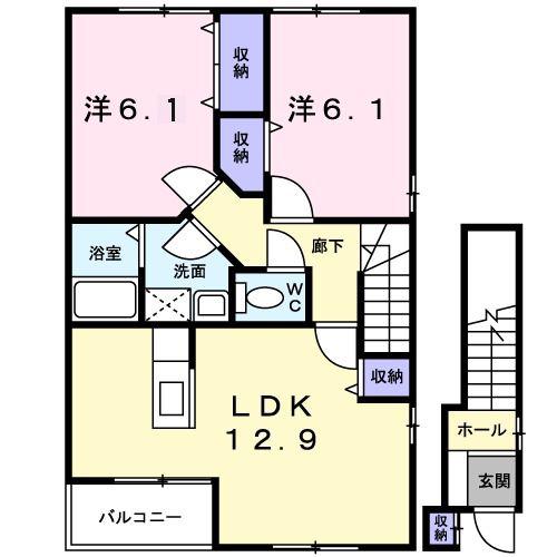 セトルフィールド(2LDK/2階)の間取り写真