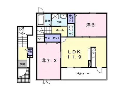 イースト花水木(2LDK/2階)の間取り写真