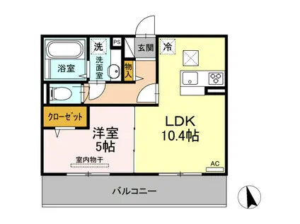 ソレイユひびきが丘(1LDK/1階)の間取り写真