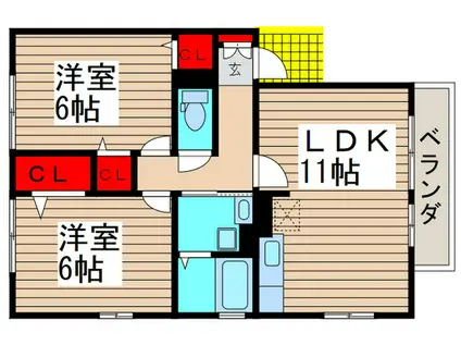 エクセルパークB棟(2LDK/1階)の間取り写真
