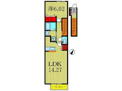 イーストヒルII(1LDK/2階)の間取り写真