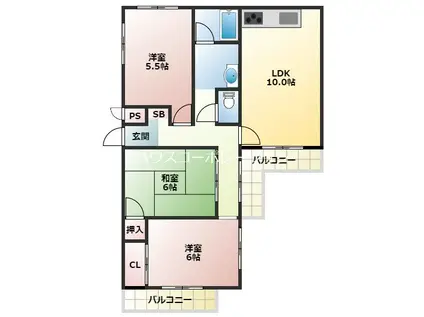 ドエル南塚口(3LDK/5階)の間取り写真