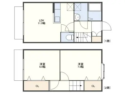 PALM HILLS(2LDK/1階)の間取り写真