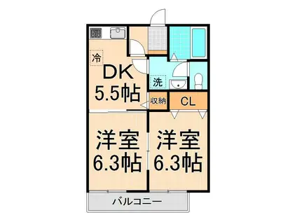 ソレジオ六町(2DK/2階)の間取り写真