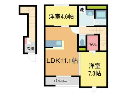 西宮市甲子園町(2LDK/2階)の間取り写真