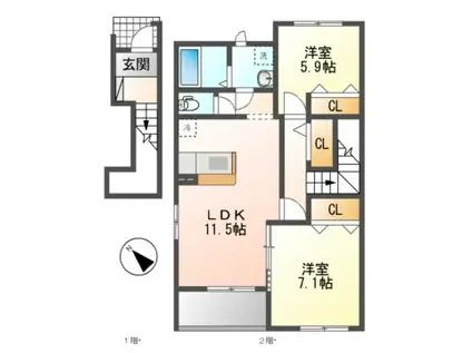 ブランシエラ(2LDK/2階)の間取り写真