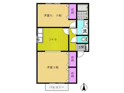 シャトラン駅家F(2DK/2階)の間取り写真