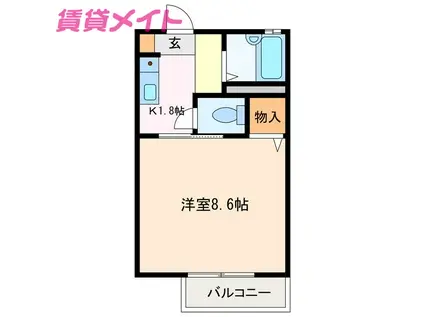 リヴェール鈴鹿C棟(1K/2階)の間取り写真