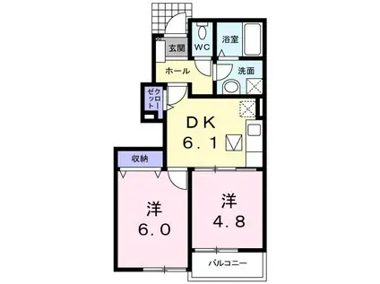 プリティハウス Y 3(2DK/1階)の間取り写真