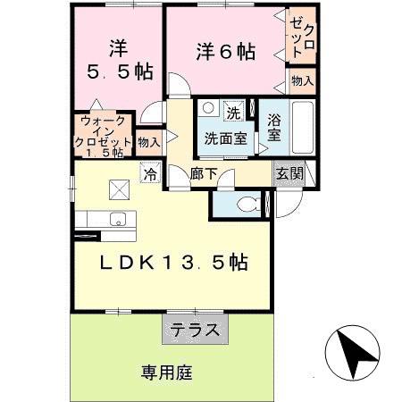 エスポアールメゾン A棟(2LDK/1階)の間取り写真