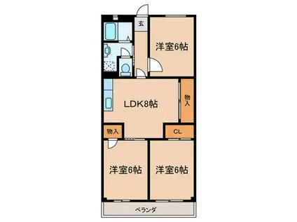 南武庫之荘マンション(3LDK/3階)の間取り写真