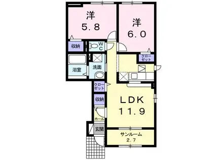 アンファミーユIII(2LDK/1階)の間取り写真
