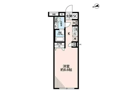 プレール・ドゥーク中野上高田(ワンルーム/1階)の間取り写真