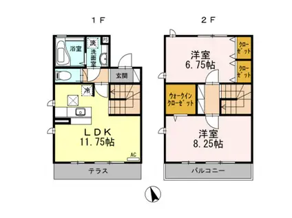 ヴィラージュII A(2LDK/2階)の間取り写真