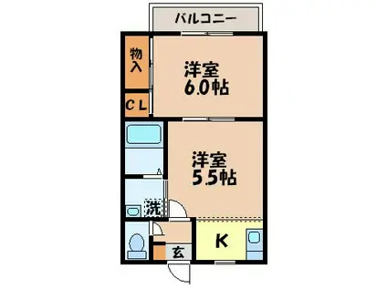 ビバセキスイA(2K/1階)の間取り写真