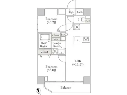 ルミークアン北上野 200(2LDK/14階)の間取り写真