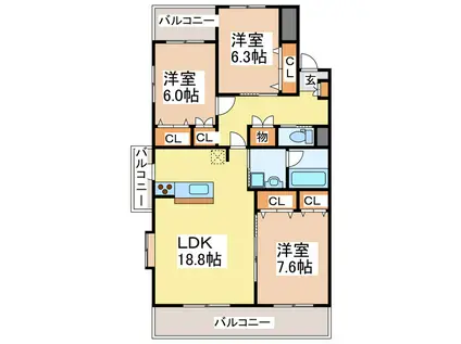 ノース POLE III(3LDK/1階)の間取り写真