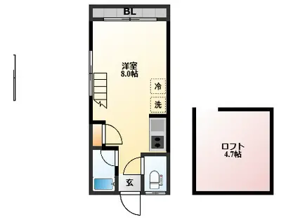 シャンベル三芳(ワンルーム/2階)の間取り写真