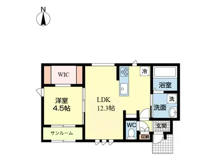 EVOROOM米山(1LDK/1階)の間取り写真