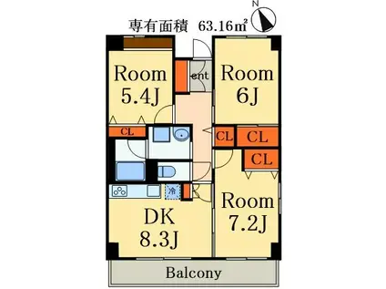 エステート1号館(3DK/5階)の間取り写真