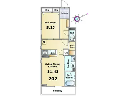 プリムヴェール(1LDK/2階)の間取り写真