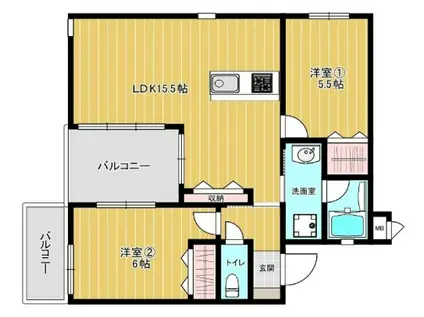 フローリド南城(2LDK/3階)の間取り写真