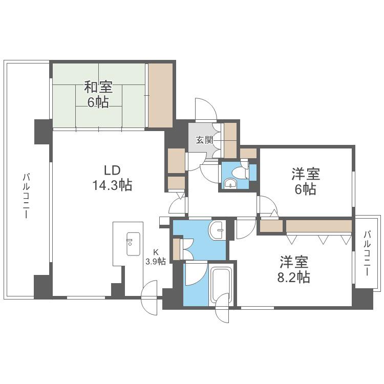 桂和レジデンス円山桜(3LDK/7階)の間取り写真
