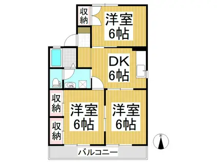 グリーンタウン三輪C棟(3DK/1階)の間取り写真