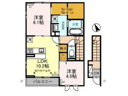 シーダールシア(1LDK/2階)の間取り写真