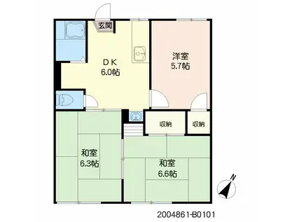 グリーンプラザ鶴見 B棟(3DK/1階)の間取り写真