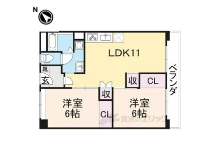 ベルヴィタウン京都伏見(2LDK/7階)の間取り写真