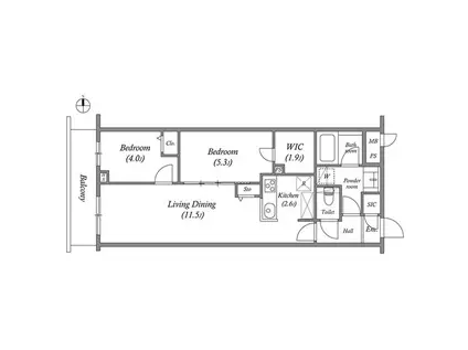 プライムガーデン若木(1LDK/2階)の間取り写真