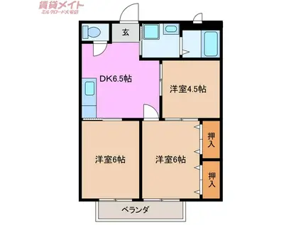 ときわのガーデンハイツB棟(3DK/2階)の間取り写真