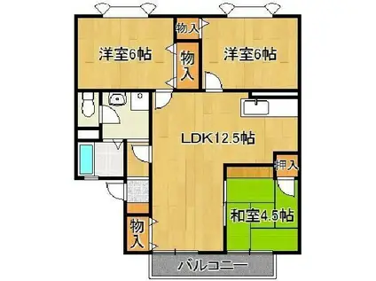 ボン・セジュールA棟 A(3LDK/2階)の間取り写真