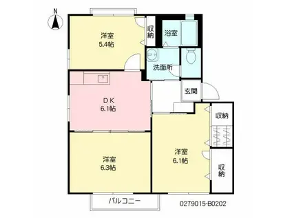 ビバブルエクティ  II棟(3DK/2階)の間取り写真