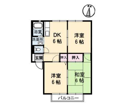 グリーンヒルズ泉川 C棟(3DK/2階)の間取り写真