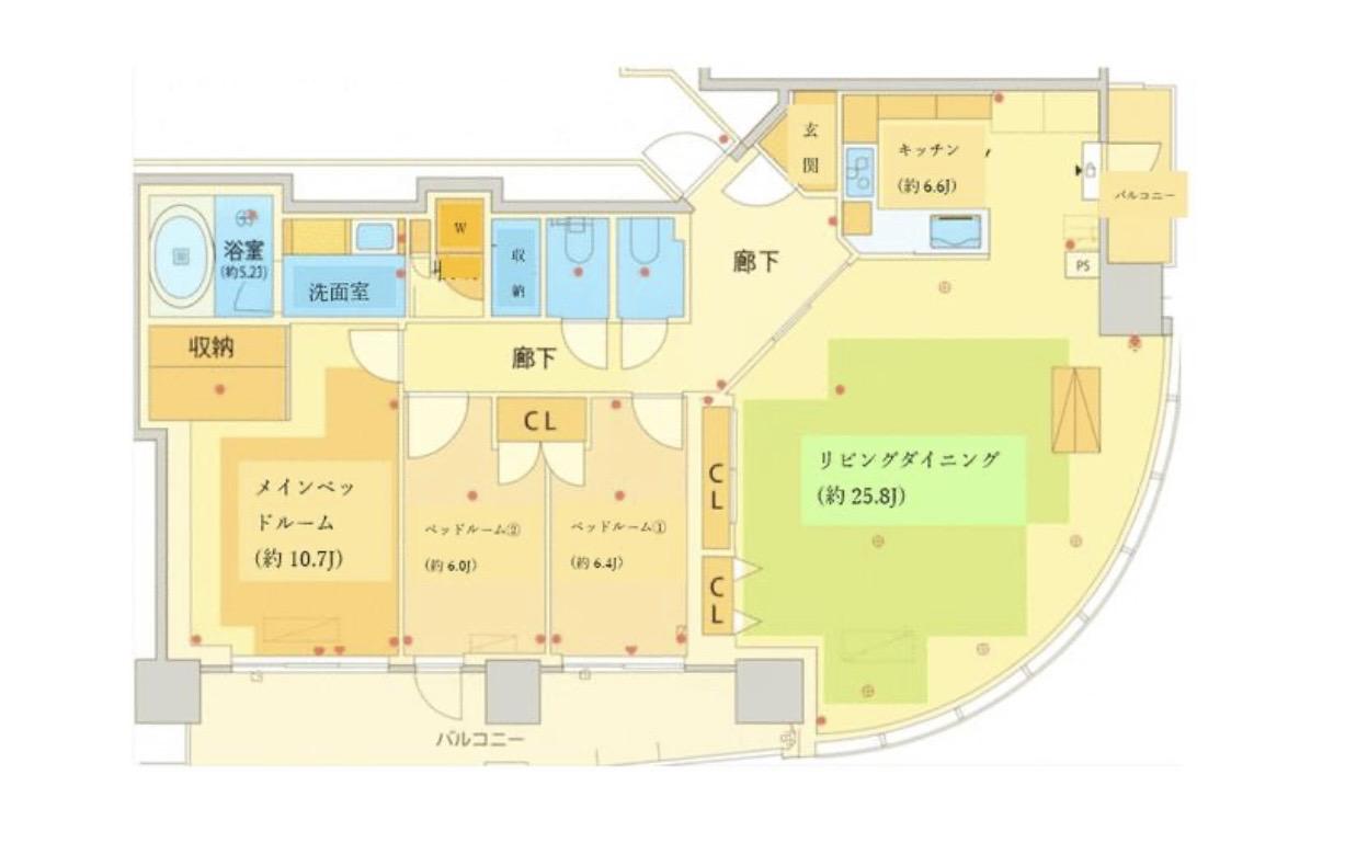 パークコート赤坂檜町ザ タワー(3LDK/6階)の間取り写真