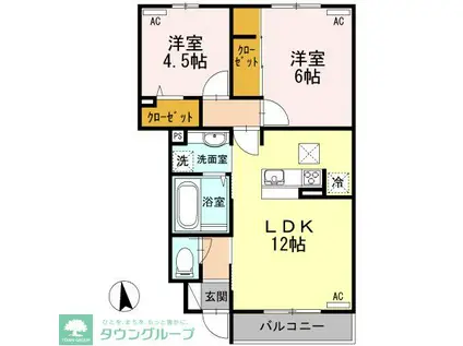 フェリシテI(2LDK/1階)の間取り写真