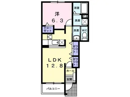 コンフォート(1LDK/1階)の間取り写真