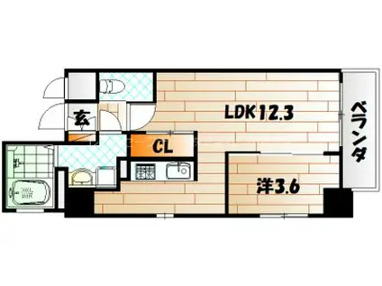 ERDE三萩野(1LDK/3階)の間取り写真